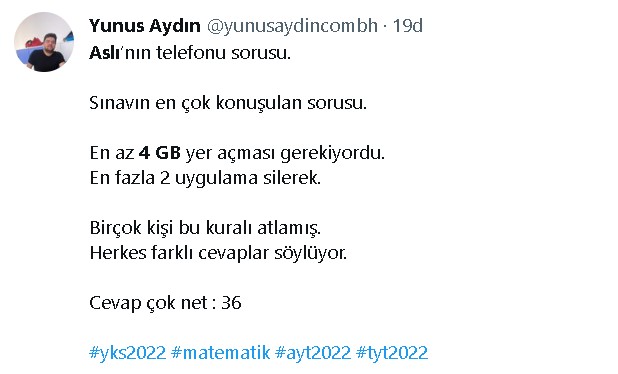 AYT Hz. Yusuf ve Züleyha, Makas, Aslı'nın 4 GB ve 2 Uygulama Silme Sorusunun Doğru Yanıtı, Cevabı