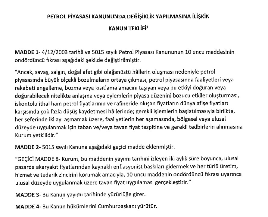 Motorin ve Benzin Alev Almıştı! Akaryakıt Fiyatlarına Tavan Fiyat Sınırlaması İçin Kanun Teklifi Verildi