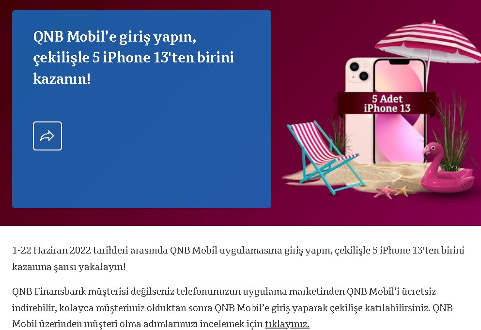 Yarın Son Gün! Tek Bir Tıkla iPhone 13 Bedava, QNB Finansbank Hediye Dağıtıyor