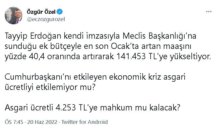 Cumhurbaşkanı Erdoğan'ın Maaşına Enflasyon Farkı Zammı: Yüzde 40.4 Zam İçin Kanun Teklifi Sunuldu