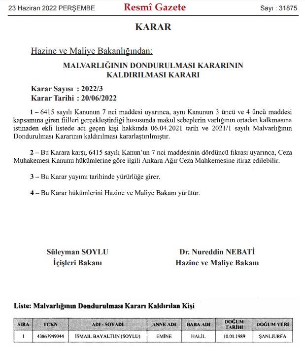 Süleyman Soylu ve Nureddin Nebati İmzaladı, 28 Kişinin Mal Varlığı Donduruldu!