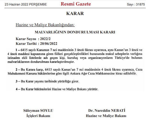 Süleyman Soylu ve Nureddin Nebati İmzaladı, 28 Kişinin Mal Varlığı Donduruldu!