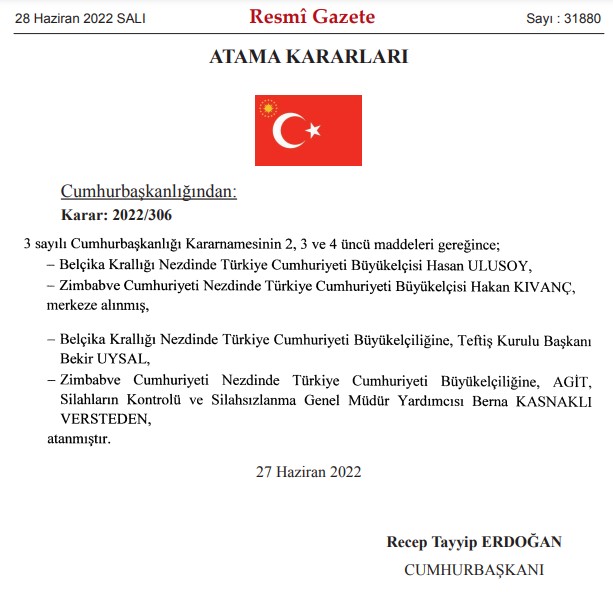 28 Haziran Tarihli Atama Kararnamesi Yayımlandı! Yeni Büyükelçi Atamaları ve Görevden Alınan Büyükelçiler