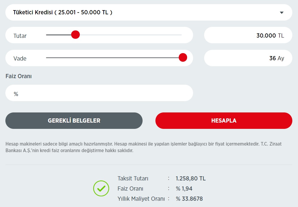 Ziraat Bankası'nda 36 Ay Vadeli 30 Bin TL, 40 Bin TL, 50 Bin TL İhtiyaç Kredilerinin Aylık Taksitleri Ne Kadar?