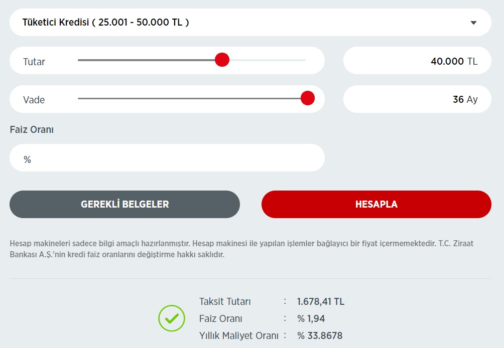 Ziraat Bankası'nda 36 Ay Vadeli 30 Bin TL, 40 Bin TL, 50 Bin TL İhtiyaç Kredilerinin Aylık Taksitleri Ne Kadar?