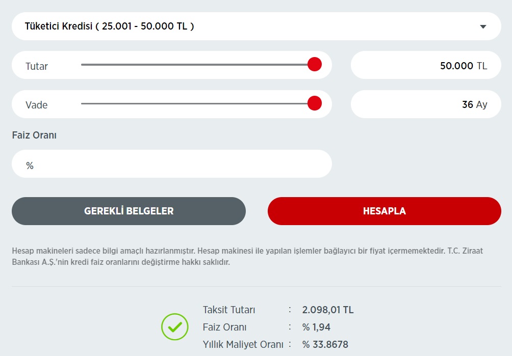 Ziraat Bankası'nda 36 Ay Vadeli 30 Bin TL, 40 Bin TL, 50 Bin TL İhtiyaç Kredilerinin Aylık Taksitleri Ne Kadar?