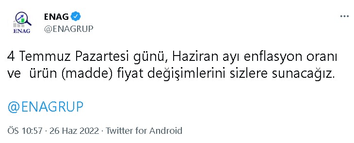 ENAG ve TÜİK TEFE TÜFE Haziran 2022 Enflasyon Raporu Ne Zaman, Saat Kaçta Yayımlanacak?