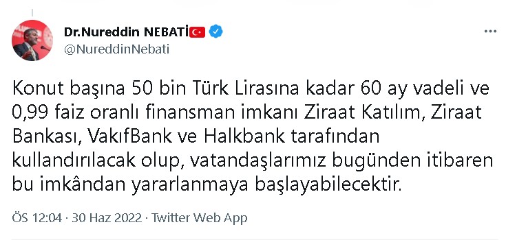 TL'nin Patronu Nebati Kredi Müjdesi Verdi: 60 Ay Vadeli 0.99 Faizle Destek Kredisi Başvurusu Başladı