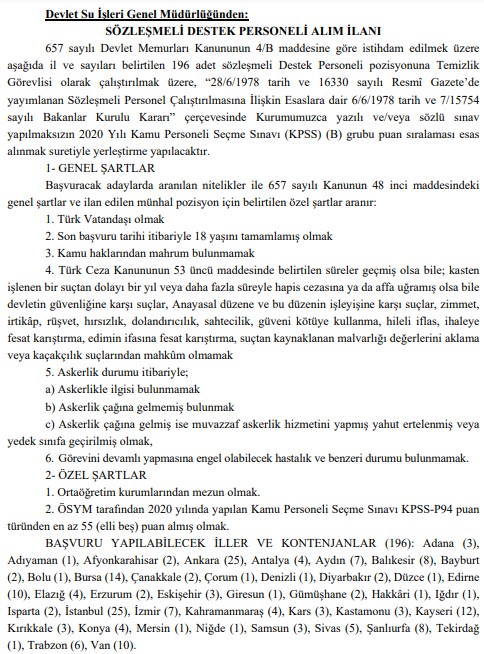 DSİ Sözleşmeli Personel Alım İlanı Yayımlandı: Destek Personeli Temizlik Elemanı Olana 5.264,19 TL Maaş Ödenecek!