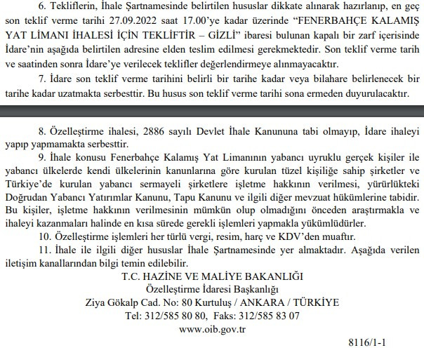 Fenerbahçe Kalamış Yat Limanı Özelleştirme İhalesi Resmi Gazete'de Yayımlandı!