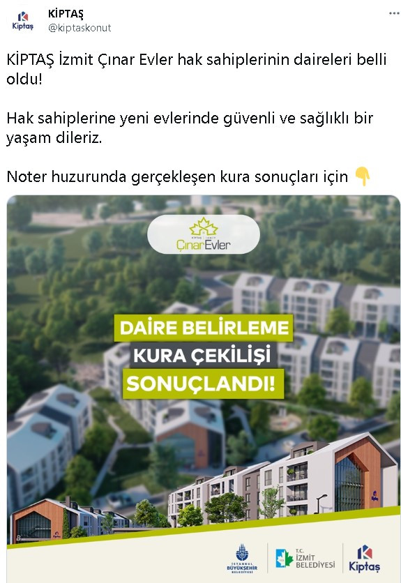 KİPTAŞ İzmit Çınar Evler Kura Sonuçları 2+1 ve 3+1 İsim Listesi Yayımlandı!