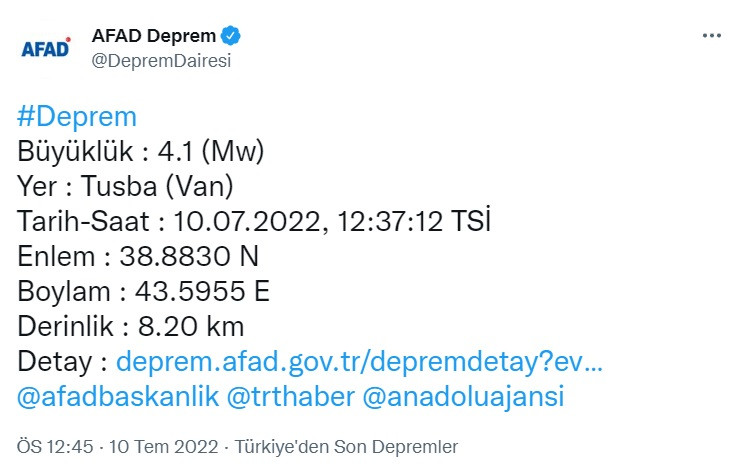 Son Dakika, AFAD Duyurdu! Van Tuşba Deprem İle Sallandı!