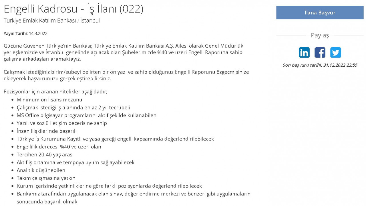 SON DAKİKA: Emlak Katılım Bankası Personel Alımı Temmuz 2022 ile İş Başvurusu Başladı!