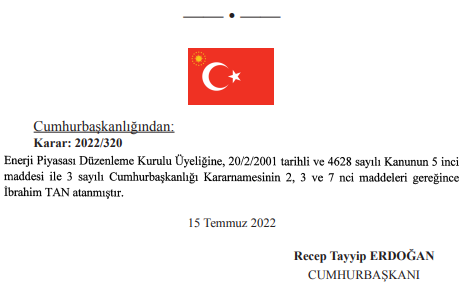 16 Temmuz tarihli atama kararnamesi Resmi Gazete'de yayımlandı! EPDK'ya 3 yeni atama yapıldı