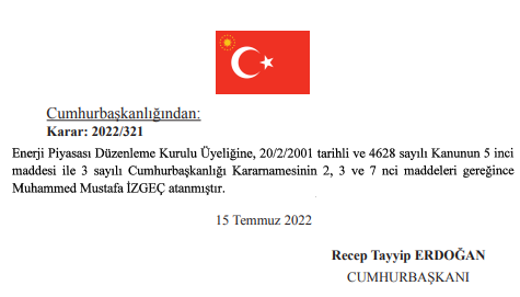 16 Temmuz tarihli atama kararnamesi Resmi Gazete'de yayımlandı! EPDK'ya 3 yeni atama yapıldı