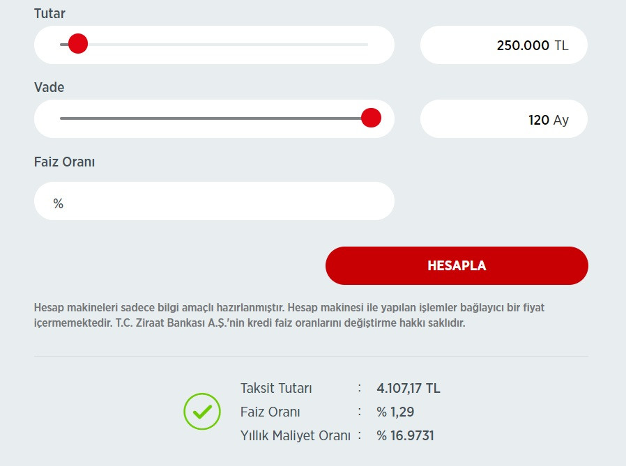 4.107 TL Taksitle 250 Bin TL Konut Kredisi Ziraat Bankası'nda!