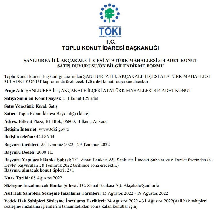 Taksitler 2.062 TL'den başlıyor! Şanlıurfa Akçakale TOKİ evleri başvuru tarihi açıklandı