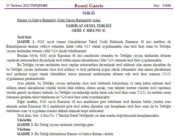 Merkez Bankası öncesi Hazine ve Maliye Bakanlığı faiz artırdı! Gecikme Faizi ve 6183 Tecil faizi oranı 2022 için rekor zam Resmi Gazete'de