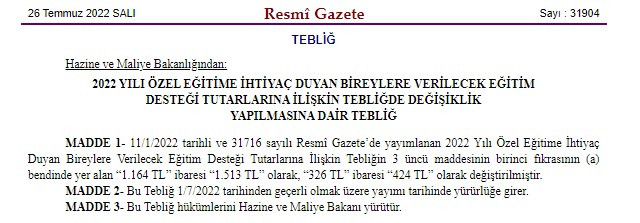 Rehabilitasyon Merkezi devlet desteği arttırıldı! 2022 özel eğitim ücretleri zam kararı Resmi Gazete'de