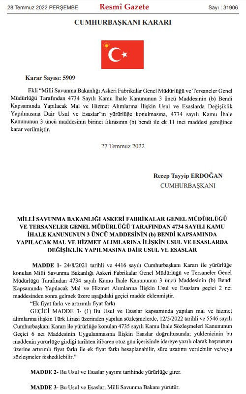 Son Dakika: Cumhurbaşkanı Erdoğan imzaladı, artırımlı fiyat farkı, süre uzatımı ve tasfiye kararnamesi kararı çıktı!