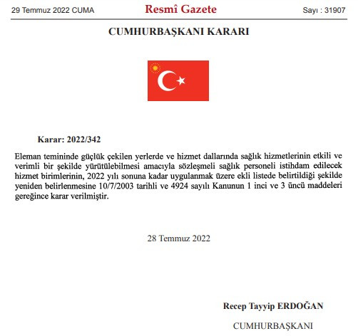 Sağlık Bakanlığı sözleşmeli personel alım ilanı Resmi Gazete'de yayımlandı! 27 bin sağlık personeli alımı branş dağılımı 2022