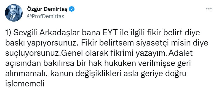 Özgür Demirtaş'tan merakla beklenen EYT yorumu! EYT düzenlemesi yapılmalı mı, EYT'liler haklı mı?