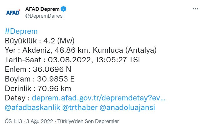 Son dakika deprem haberi: AFAD duyurdu, Antalya'da deprem oldu! Antalya depremi şiddeti kaç, merkez üssü neresi?