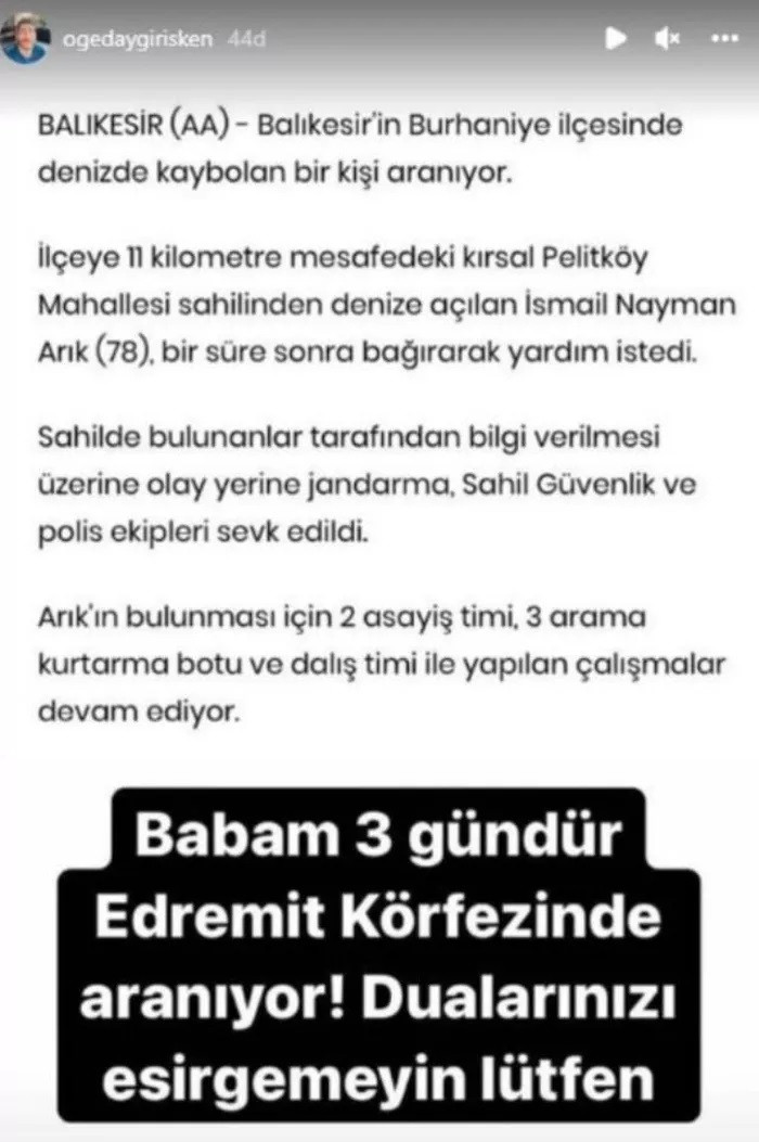 Survivor Ogeday'dan, yürekleri ağızlara getiren paylaşım: “Babam, 3 gündür Edremit Körfezi'nde aranıyor!”