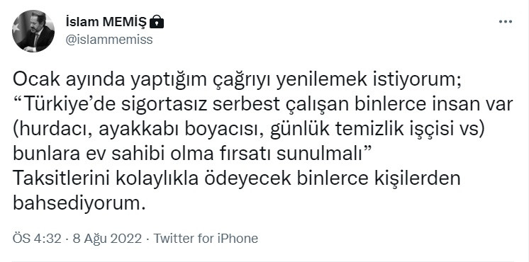 İslam Memiş'ten konut satışları için yeni sistem önerisi!!