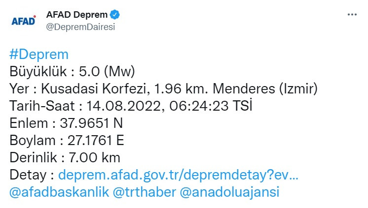 İzmir Kuşadası iki depremle fena sallandı! AFAD depremlerin şiddetini açıkladı!