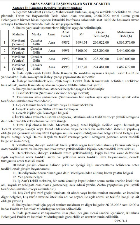 Cennetin merkezinde göl manzaralı arsa! Antalya'da arsa almak, yatırım yapmak istiyorum diyenlere belediyeden satılık arsalar