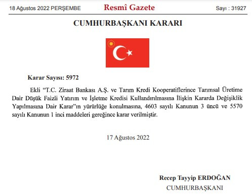 Resmi Gazete'de bugün yayımlandı, sıfır faizli kredi kapsamına alındı! Ziraat Bankası ve Tarım Kredi Kooperatifi faizsiz destek kredisi verecek