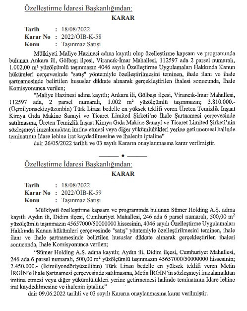 Sümer Holding, Devlet Demiryolları, hazine arazileri! Yeni özelleştirme kararları Resmi Gazete'de yayımlandı