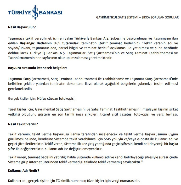 İş Bankası satıyor: 544 m2 bahçeli müstakil ev 350 bin TL, 26 bin M2 arsa 50.000 Lira, satılık işyeri ofis 70.000 TL