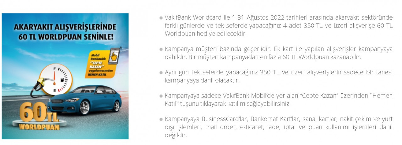 Araç sahipleri sakın kaçırmayın! Vakıfbank kredi kartı olanlara benzin, motorin ve LPG fiyatları için 60 TL indirim müjdesi