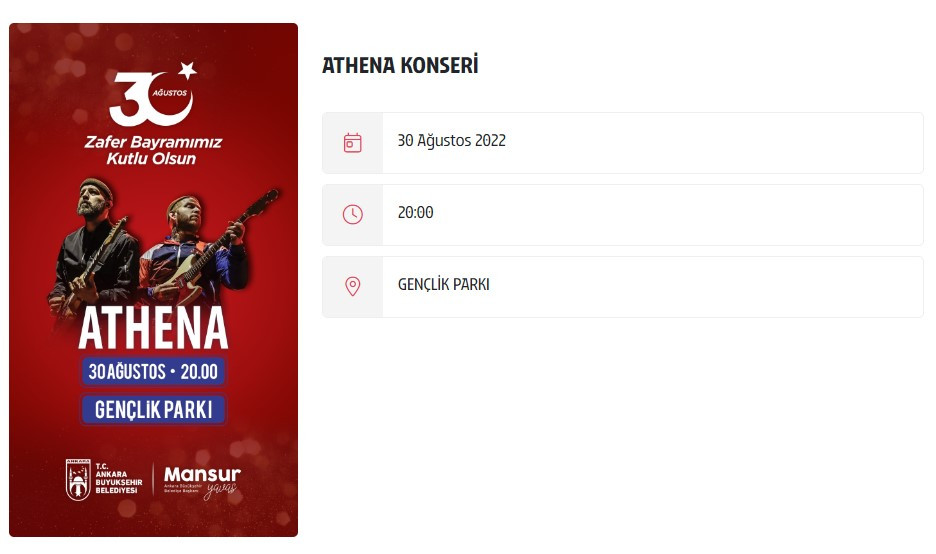 30 Ağustos konser 2022 Ankara! Zafer Bayramı Ankara etkinlikleri, Yusuf Güney, Aşkın Nur Yengi, Athena konseri nerede, ne zaman, saat kaçta?