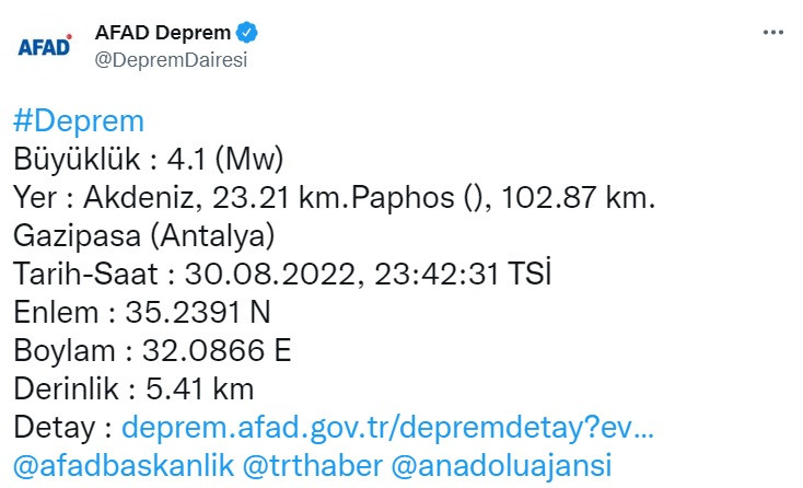 AFAD Deprem Dairesi duyurdu! Antalya depremle sallandı!