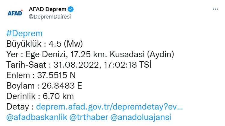 Aydın Kuşadası yine sallandı! Ardı ardına gelen depremleri AFAD duyurdu!