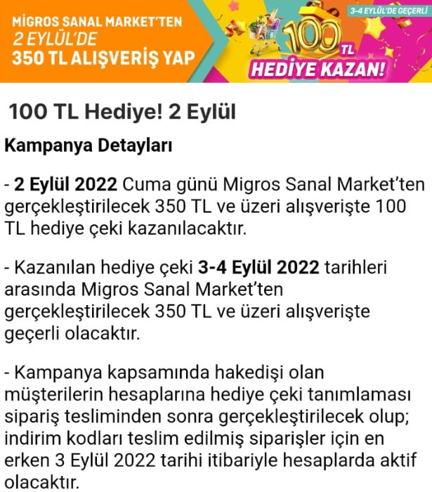 Migros resmen açıkladı: Bugün 23:59'a kadar sanal marketten alışveriş yapanlara 100 TL hediye!