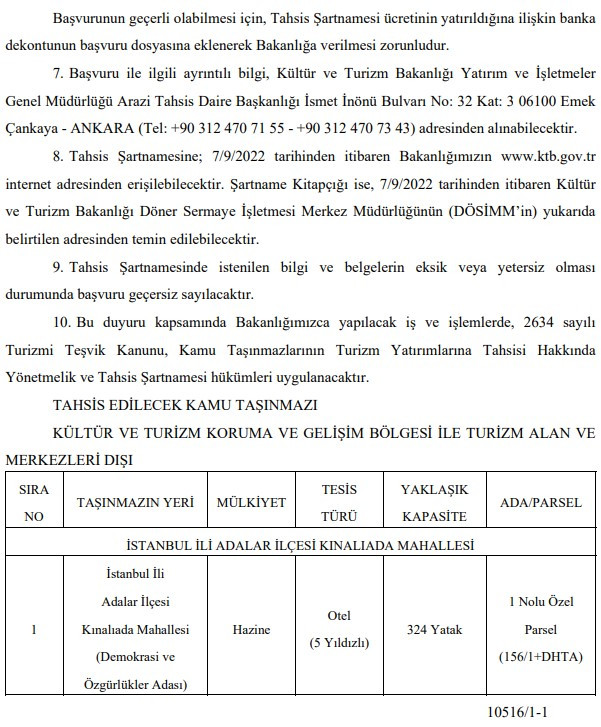 Demokrasi ve Özgürlükler Adası 5 yıldızlı otel yapmak isteyen yatırımcılara tahsis edilecek!