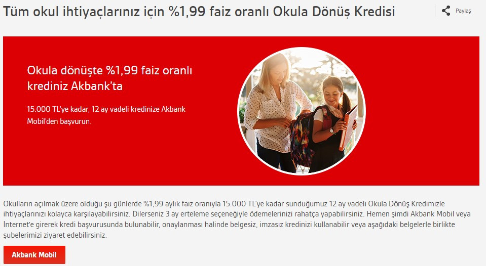 Okul alışveriş cepleri yaktı, Akbank yardıma koştu! Çocuğu okula giden ailelere 3 ay ötelemeli 15 bin TL okula dönüş kredisi veriliyor