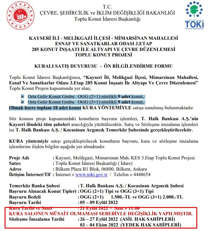 Kayseri Melikgazi TOKİ evleri kura çekilişi ertelendi! TOKİ Kayseri Mimarsinan kura sonuçları ne zaman, hangi tarihte belirlenecek?