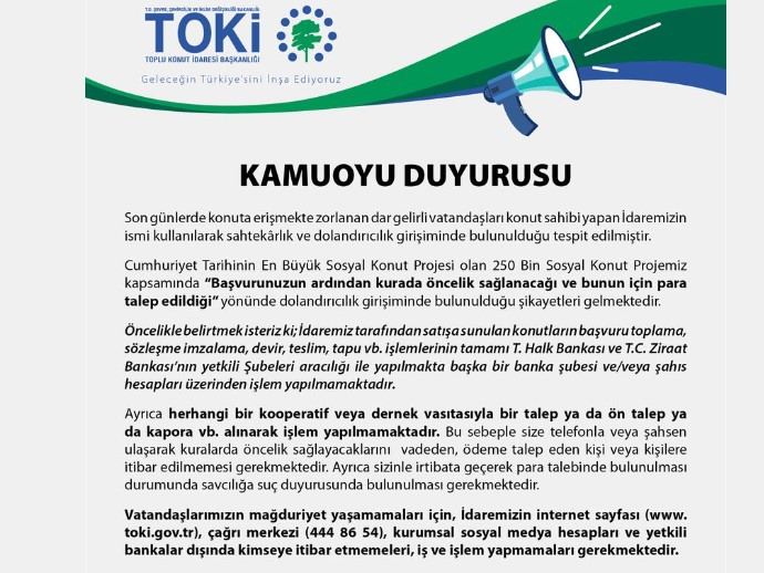 TOKİ dolandırıcıları iş başında! TOKİ'den başvuru yapacaklara kura çekilişi uyarısı geldi