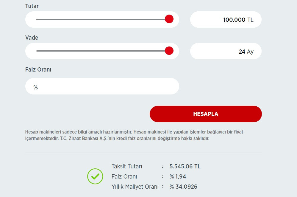 100 Bin TL ihtiyaç kredisinin Ziraat Bankası'nda maliyeti ne kadar?