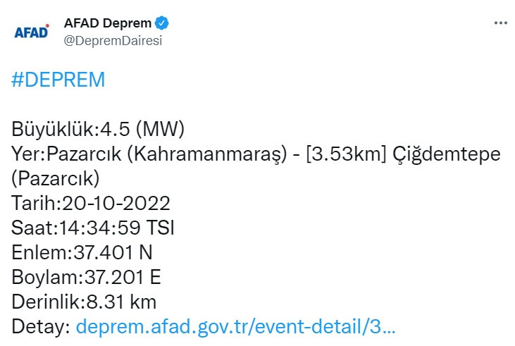 AFAD'dan son dakika deprem açıklaması! Kahramanmaraş fena sallandı!