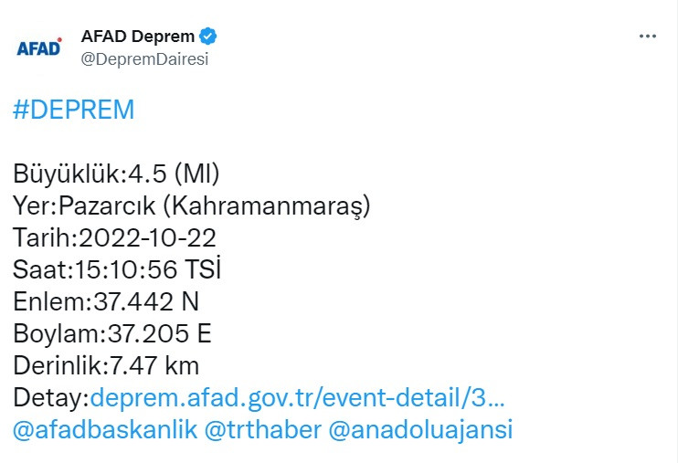 AFAD açıkladı, deprem oldu! Kahramanmaraş beşik gibi sallandı!