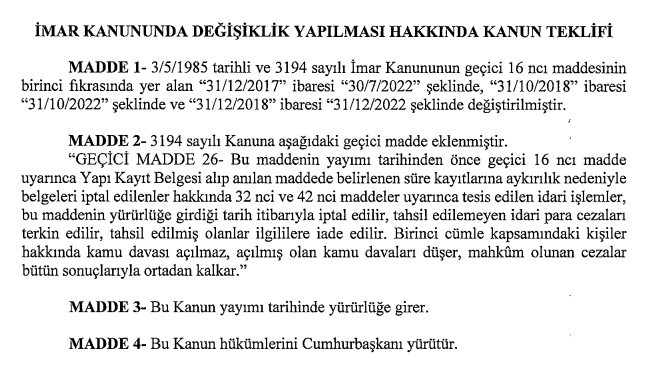 İmar barışı kanun teklifi ile ortaya çıktı o kişiler imar affı ve yapı kayıt belgesi hakkından yararlanamayacak!