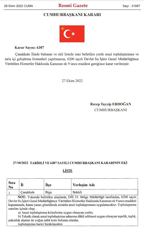 Çanakkale ve Konya'da arazi toplulaştırma Bursa Yozgat ve Denizli'de acele kamulaştırma kararı çıktı