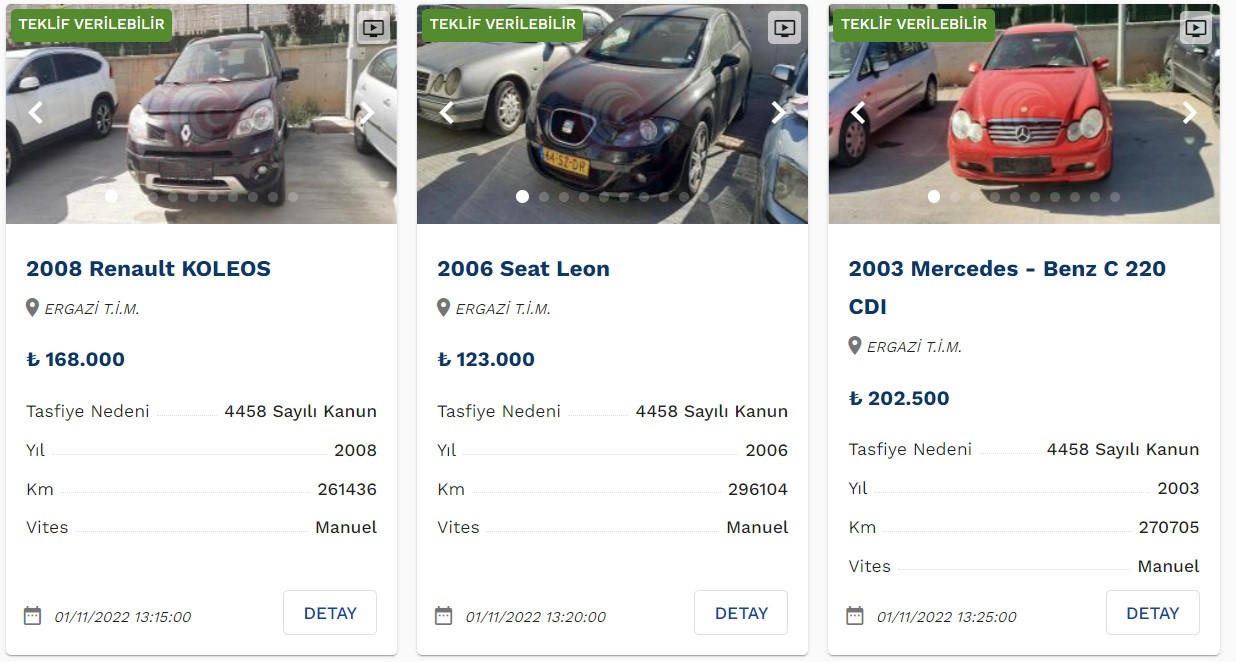 Daha ucuzu yok, devlet satıyor! 45 Bin TL'den başlayan fiyatlarla kelepir ikinci el otomobiller!