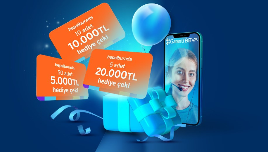 Garanti BBVA Bankası mobil şubeyi indirenler 5000 10000 20000 TL hediye çeki kazanıyor!